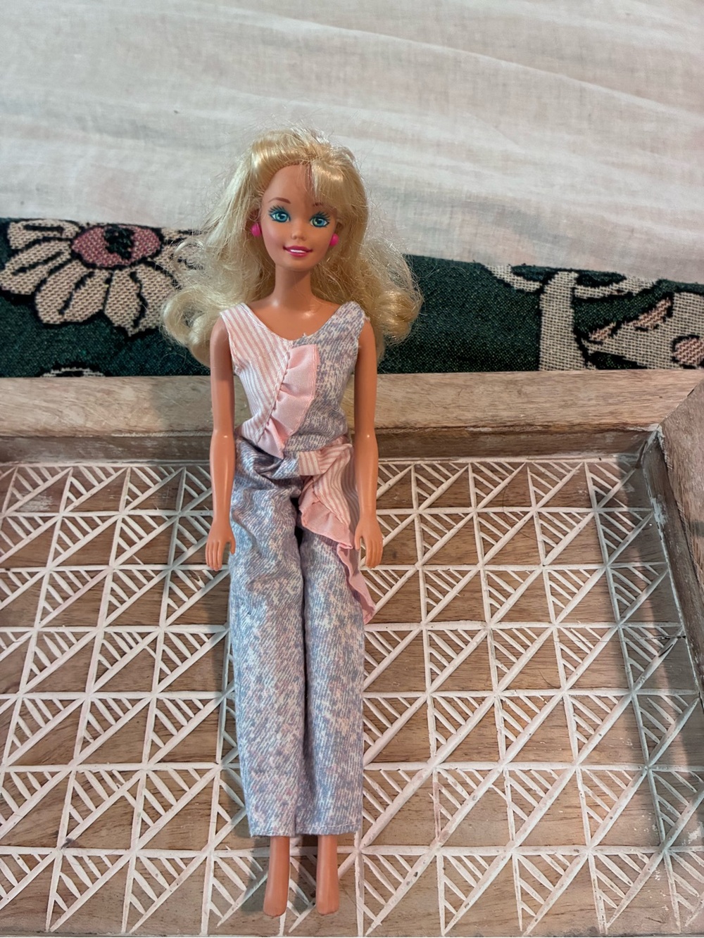 70s Pink & Gray Ruffle Jumpsuit Barbie